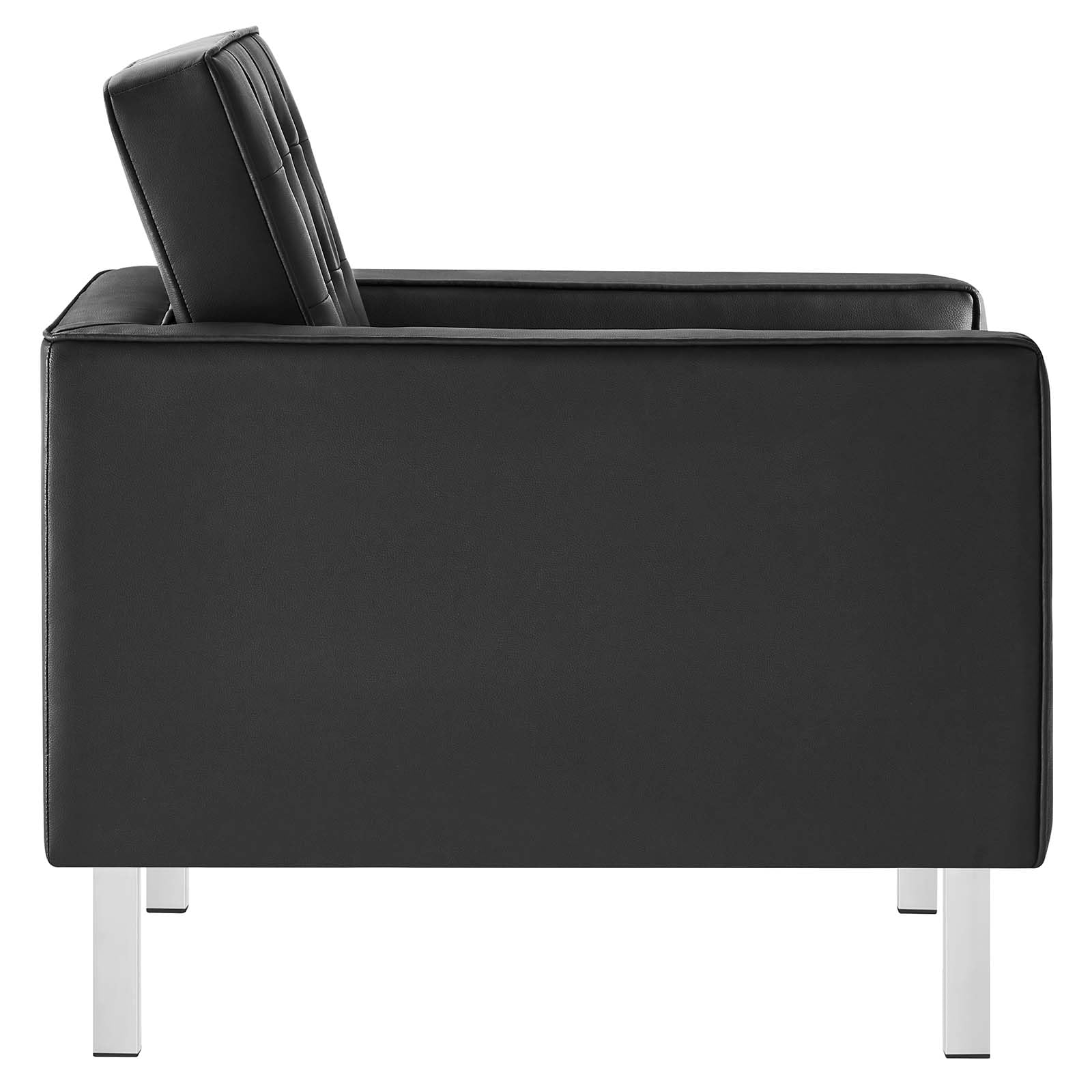 Modway Loft Tufted Button Faux Leather Upholstered Accent Armchair In Silver Black